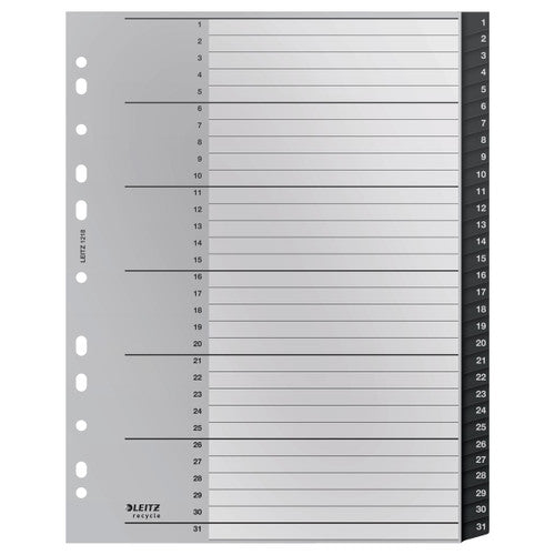 Leitz Recycle Indices and Dividers 1-31 Tab PP A4 Black Pack of 10