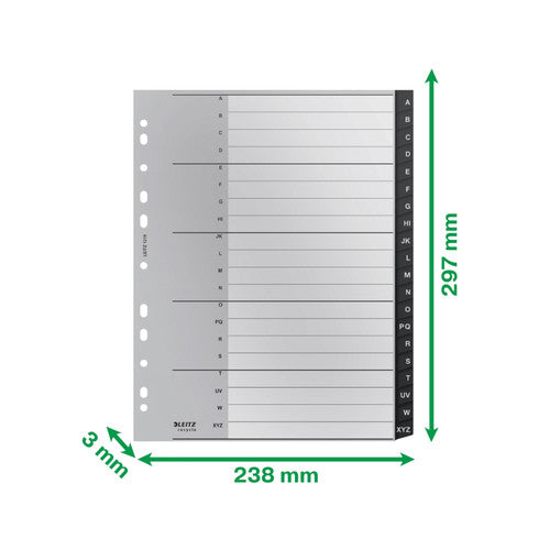 Leitz Recycle Indices and Dividers A-Z Tab PP A4 Black Pack of 20