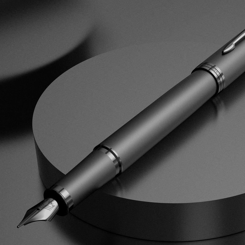 Parker IM Monochrome Fountain Pen Gun Metal Stainless Steel Medium Nib