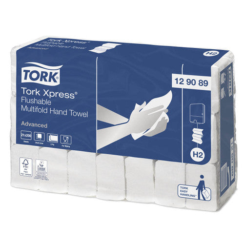 Tork Xpress Flushable Multifold Hand Towel 2 Ply Advanced H2 White Carton of 21