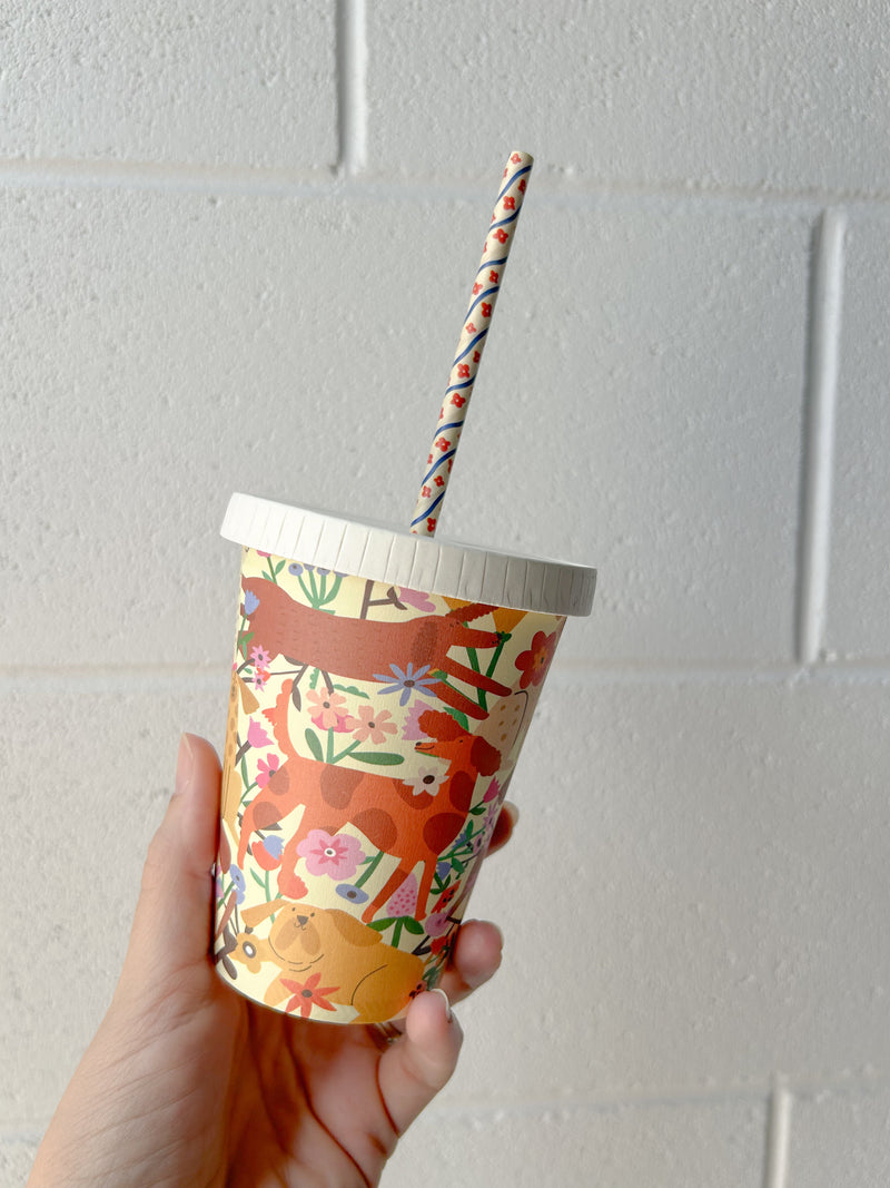 Creative Cafe Co 12oz coffee cup with straw cold drink