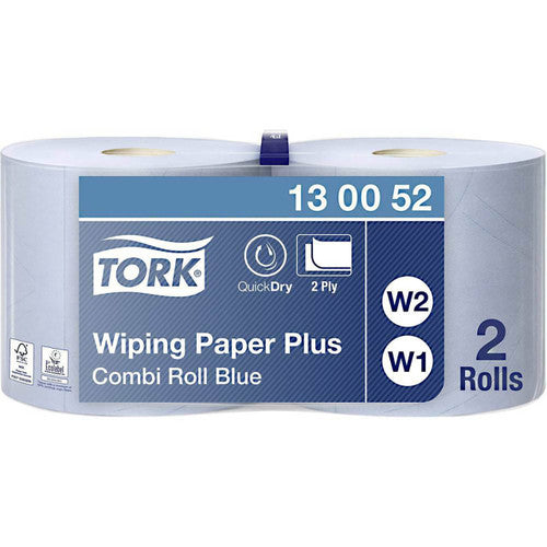 Tork Wiping Paper Plus Blue Combi Roll 2 Ply W1 W2 Blue Carton of 2 Rolls