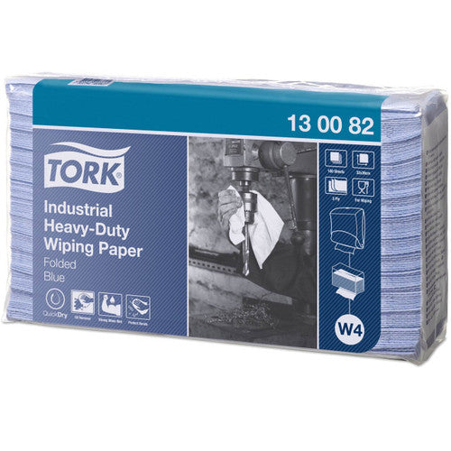 Tork Industrial Heavy Duty Wiping Paper Folded 3 Ply W4 Blue Carton of 5
