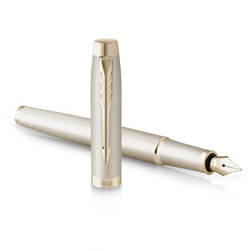 Parker IM Monochrome Fountain Pen Champagne Stainless Steel Medium Nib