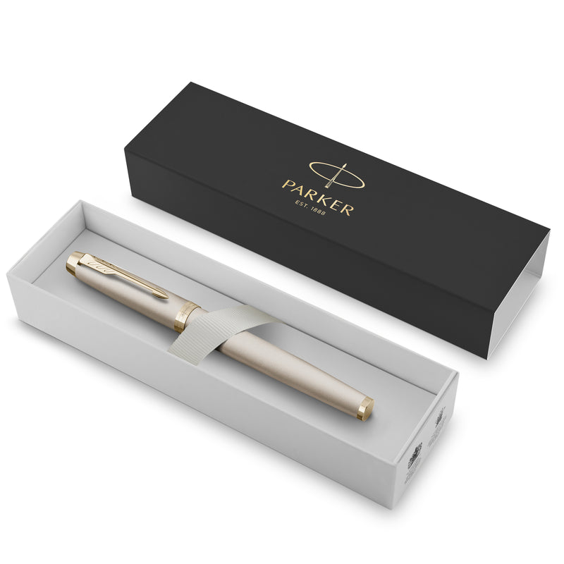 Parker IM Monochrome Fountain Pen Champagne Stainless Steel Medium Nib