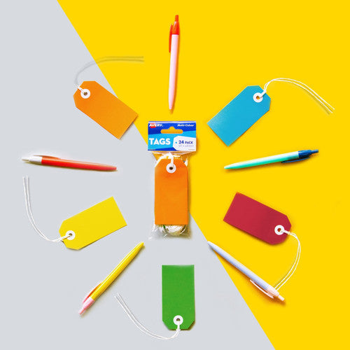 Avery Bright Multi-Colour Tags 96 x 48mm with String Pack 24