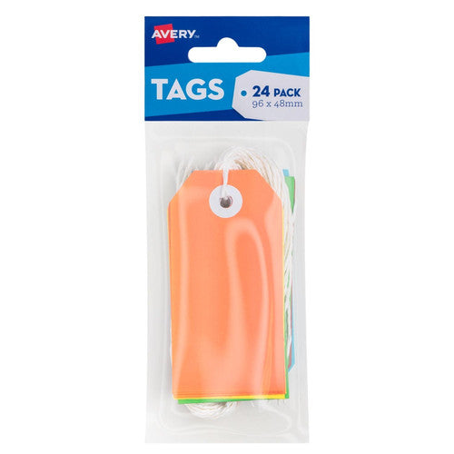 Avery Bright Multi-Colour Tags 96 x 48mm with String Pack 24