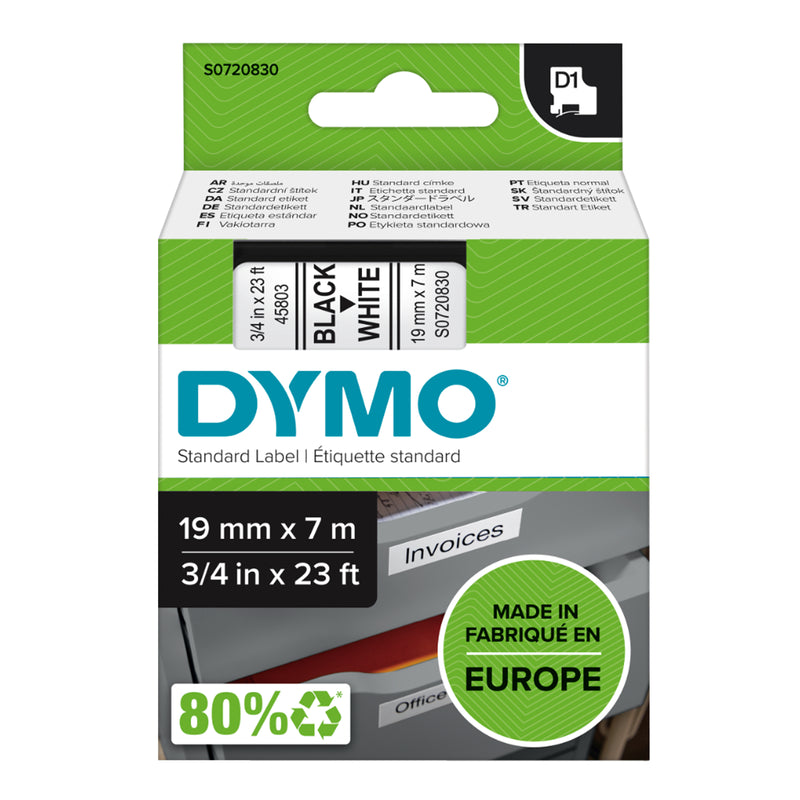 Dymo D1 Label Tape 19mm Black on White - product image