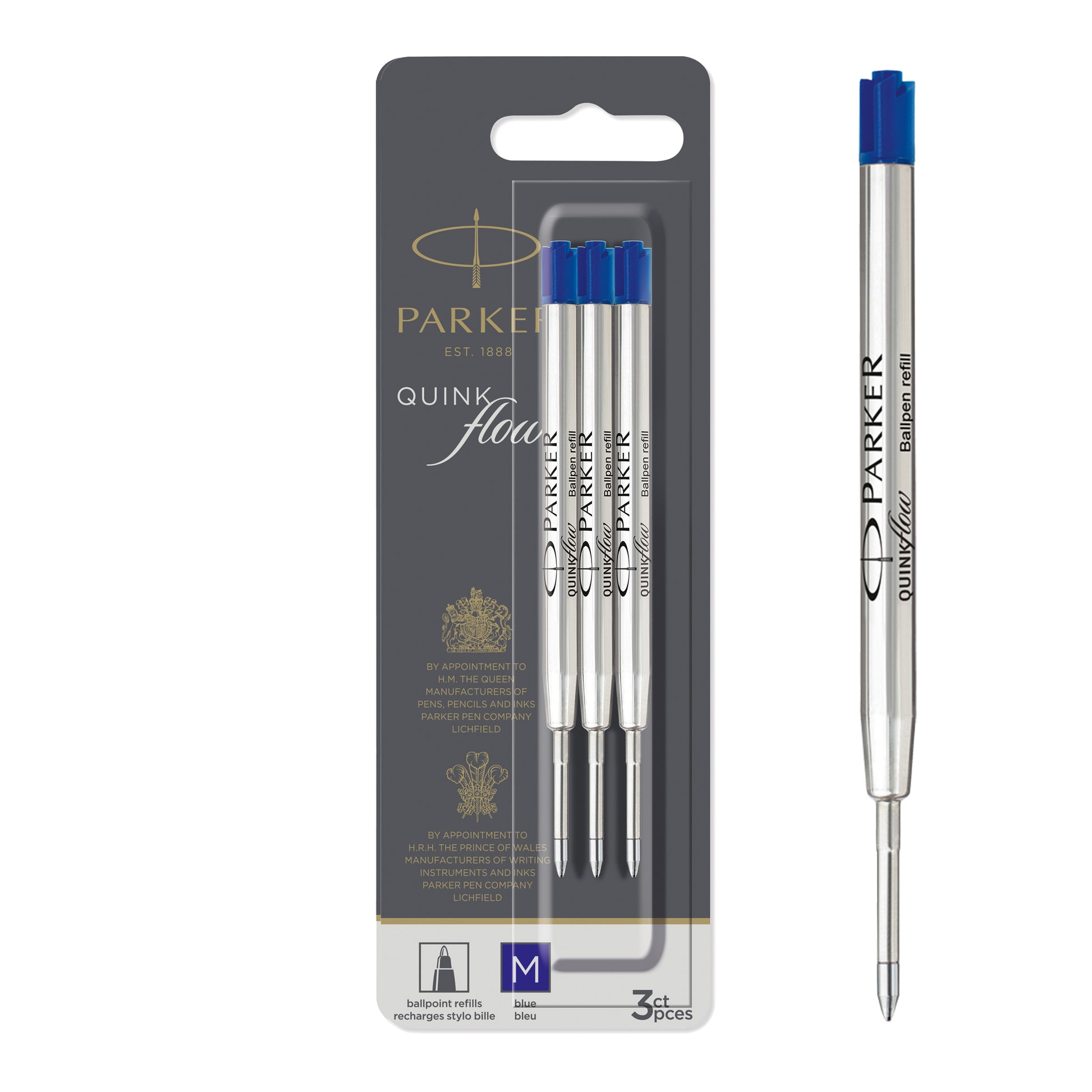 Parker QuinkFlow Ballpoint Refill Blue Medium Pack of 3