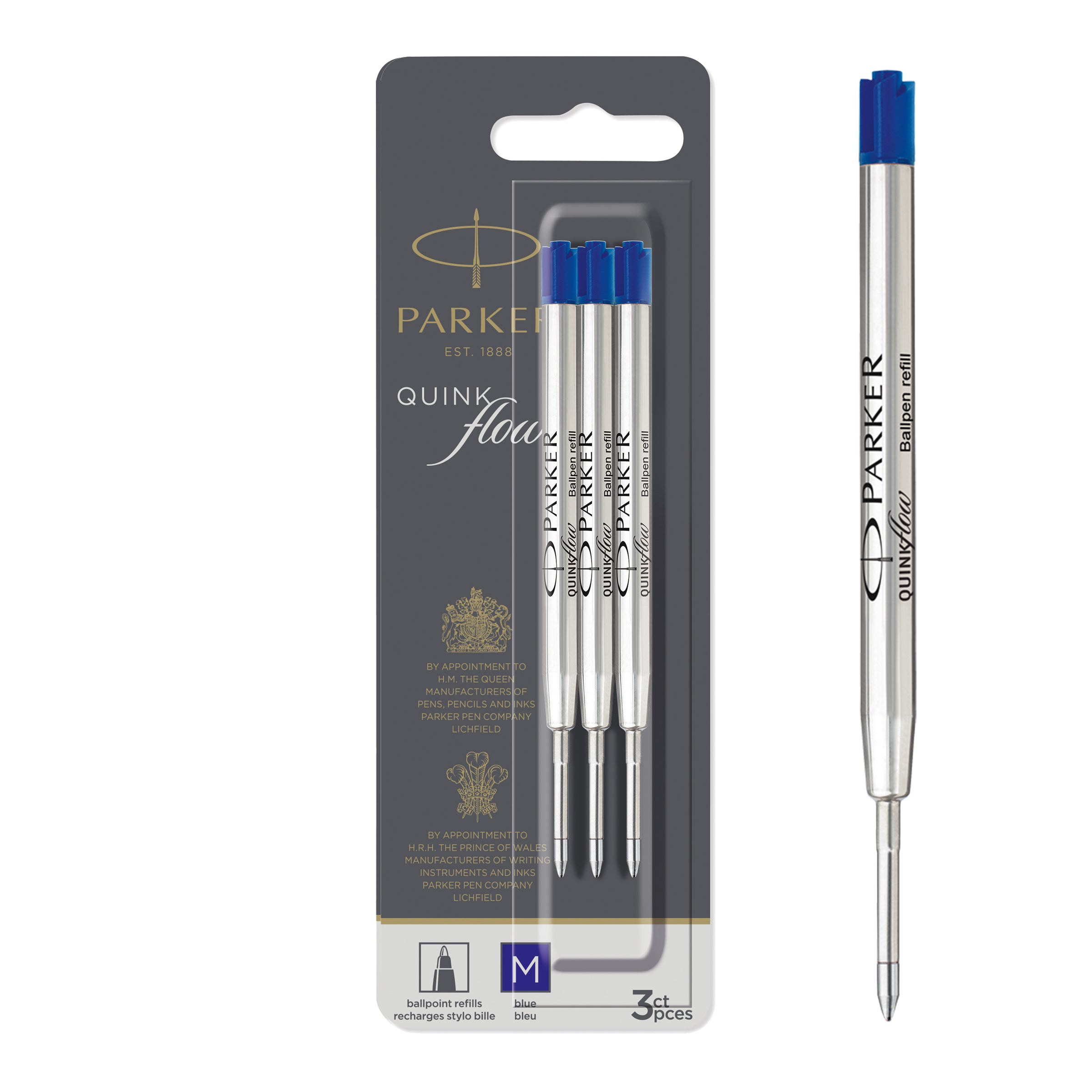 Parker QuinkFlow Ballpoint Refill Blue Medium Pack of 3