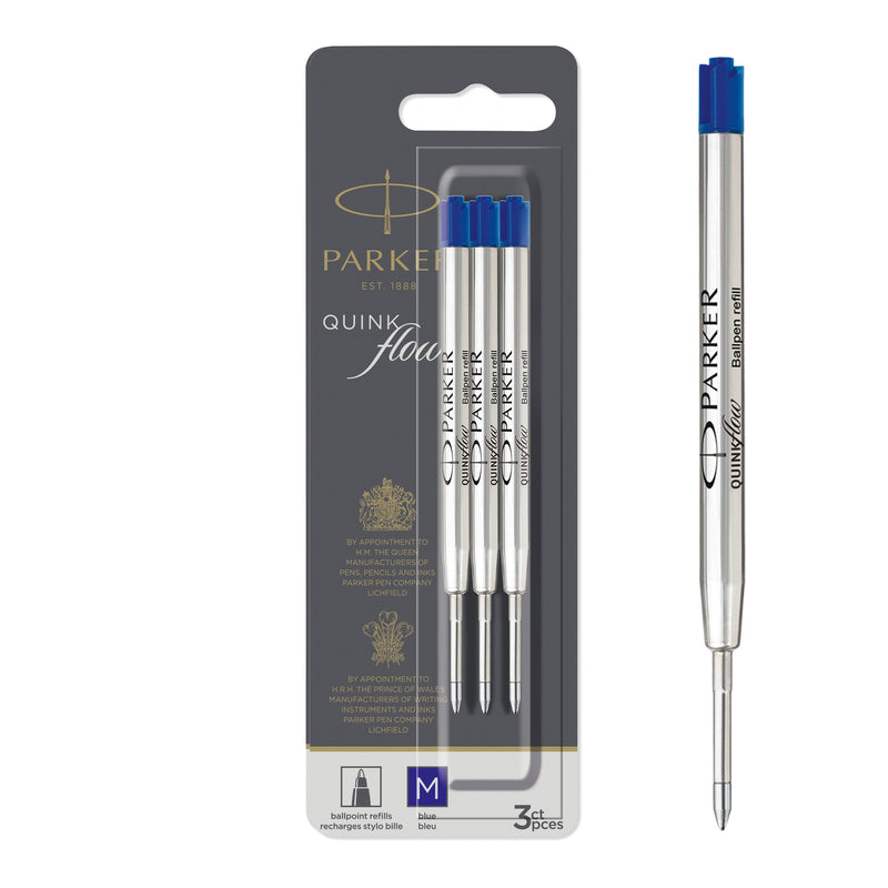 Parker QuinkFlow Ballpoint Refill Blue Medium Pack of 3