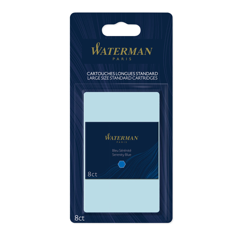 Waterman Fountain Pen Serenity Blue Long Cartridges 8 Pack in Blister Pack