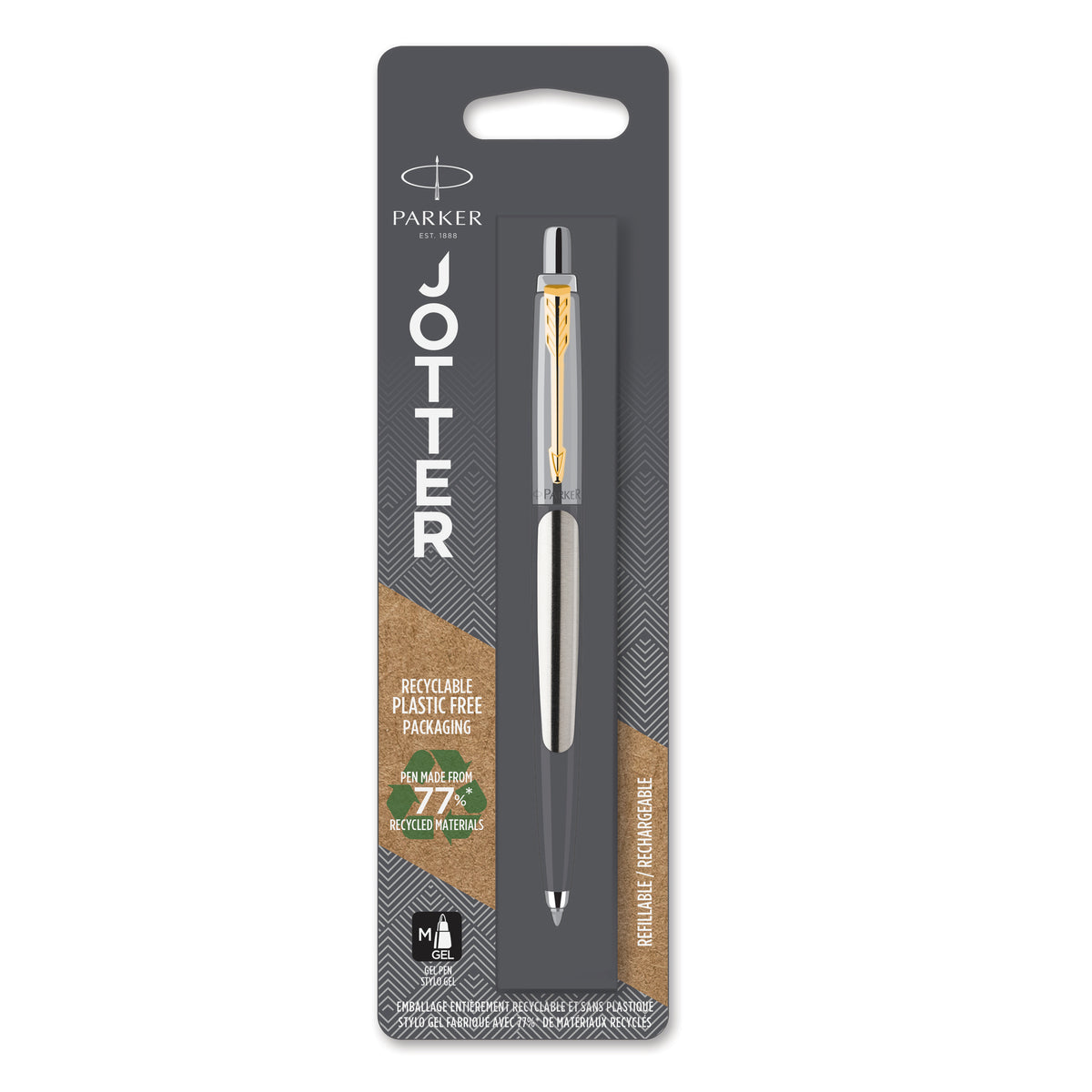 Parker Jotter Gel Pen Stainless Steel Gold Trim Medium Tip