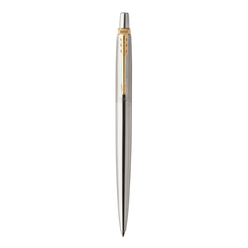 Parker Jotter Ballpoint Pen Stainless Steel Gold Trim Medium Tip