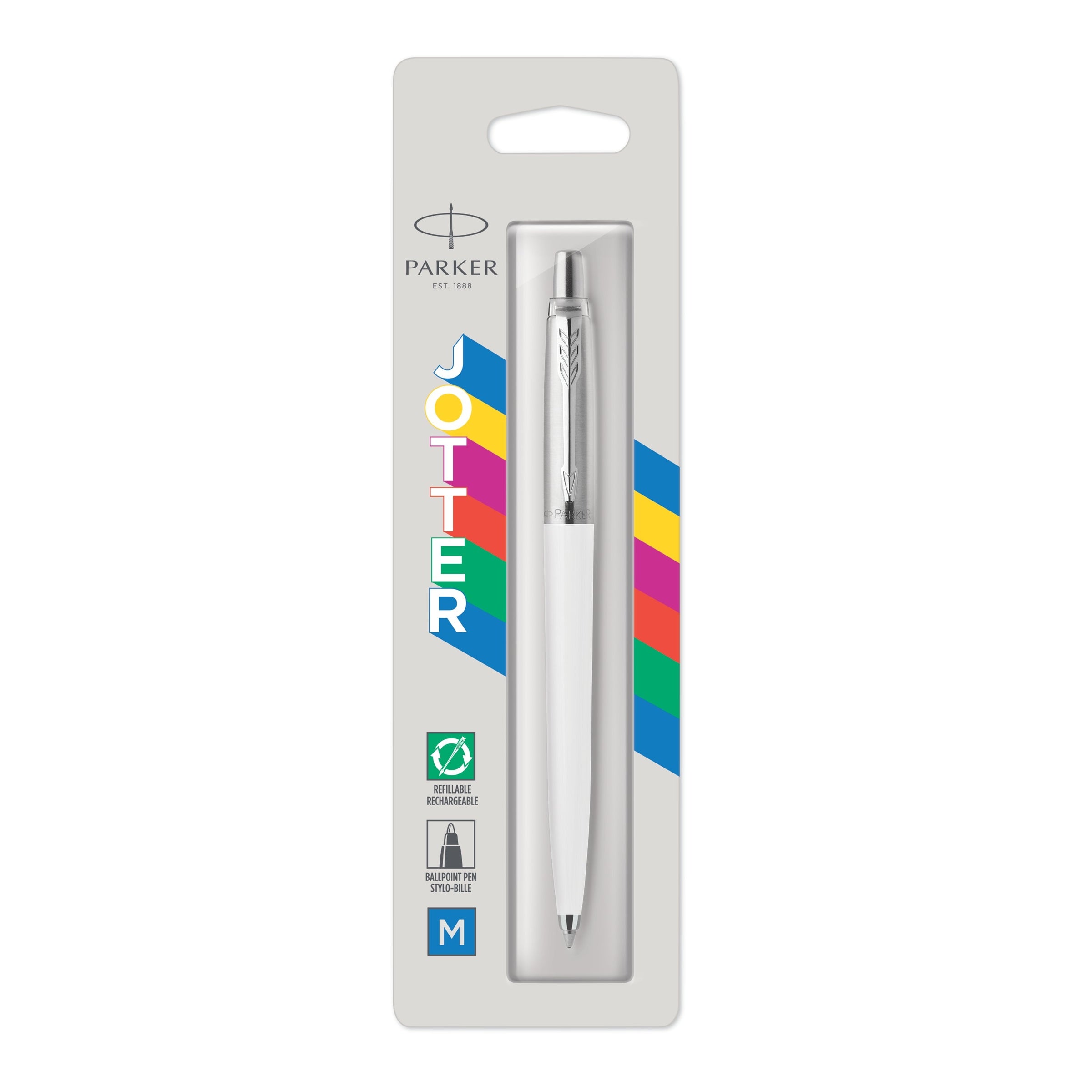Parker Jotter Original Ballpoint Pen White and Chrome Trim Medium Tip