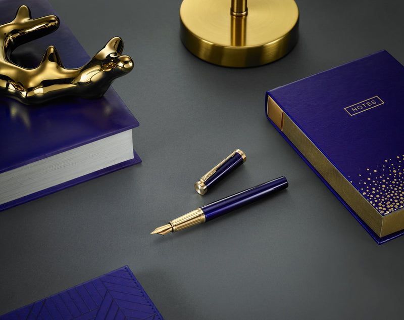 Parker Ingenuity Fountain Pen Blue Lacquer and Gold Trim Fine Nib