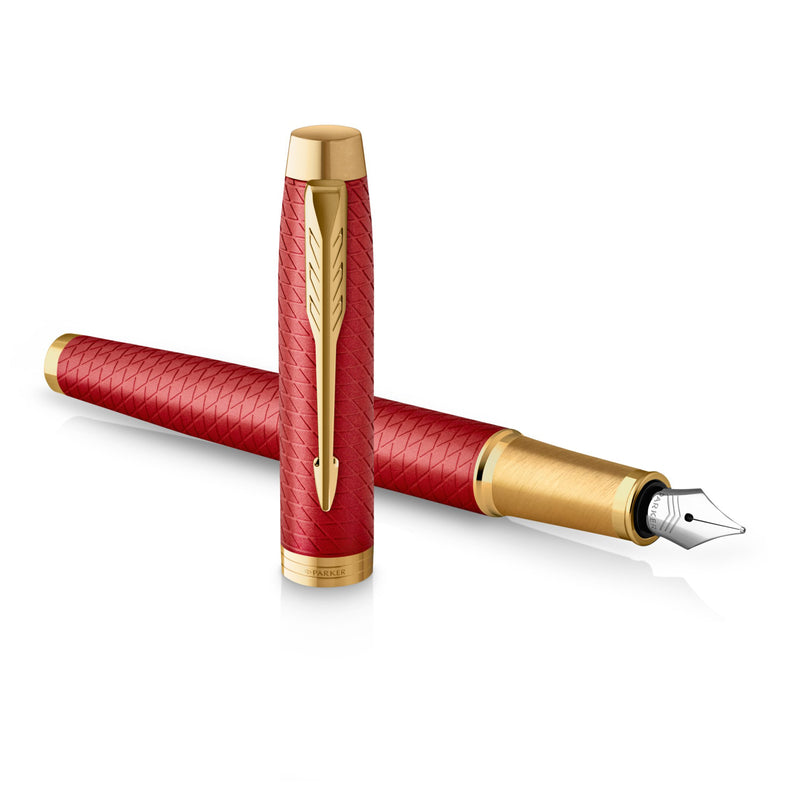 Parker IM Premium Fountain Pen Red Lacquer and Gold Trim Fine Nib