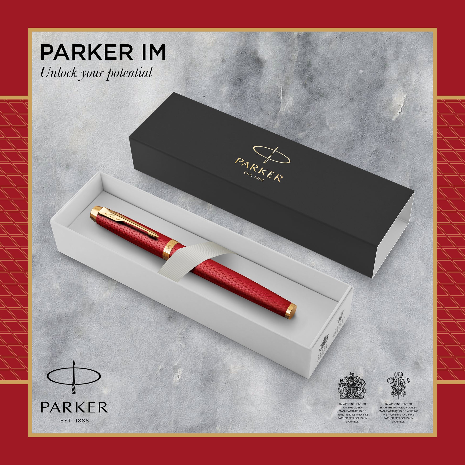 Parker IM Premium Fountain Pen Red Lacquer and Gold Trim Fine Nib