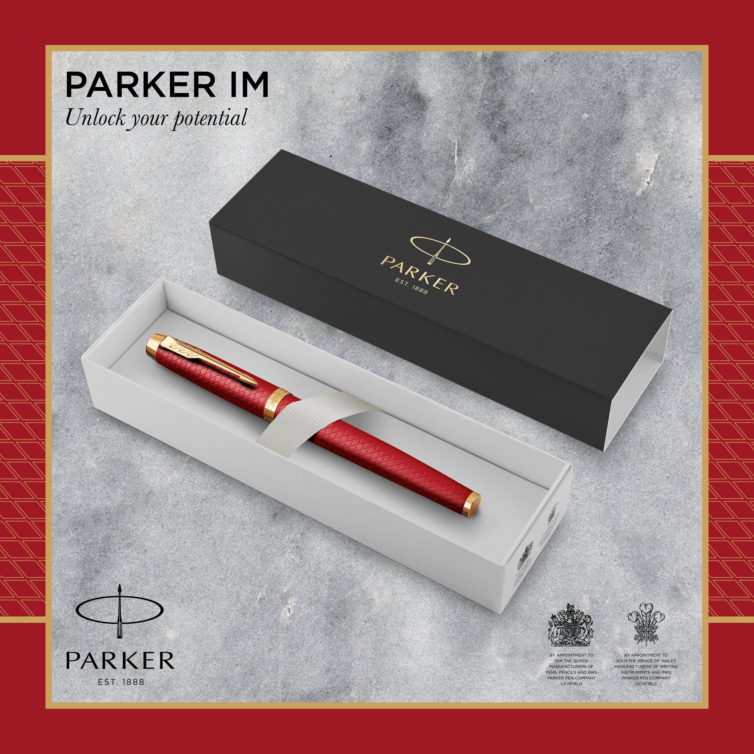 Parker IM Premium Fountain Pen Red Lacquer and Gold Trim Fine Nib