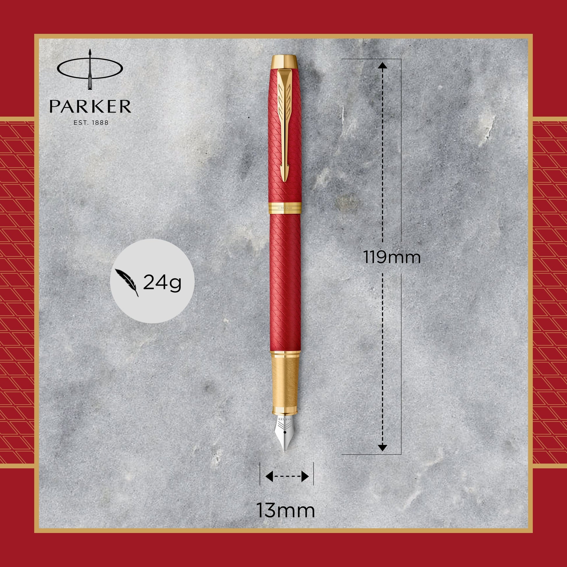 Parker IM Premium Fountain Pen Red Lacquer and Gold Trim Fine Nib