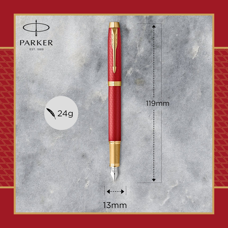 Parker IM Premium Fountain Pen Red Lacquer and Gold Trim Fine Nib