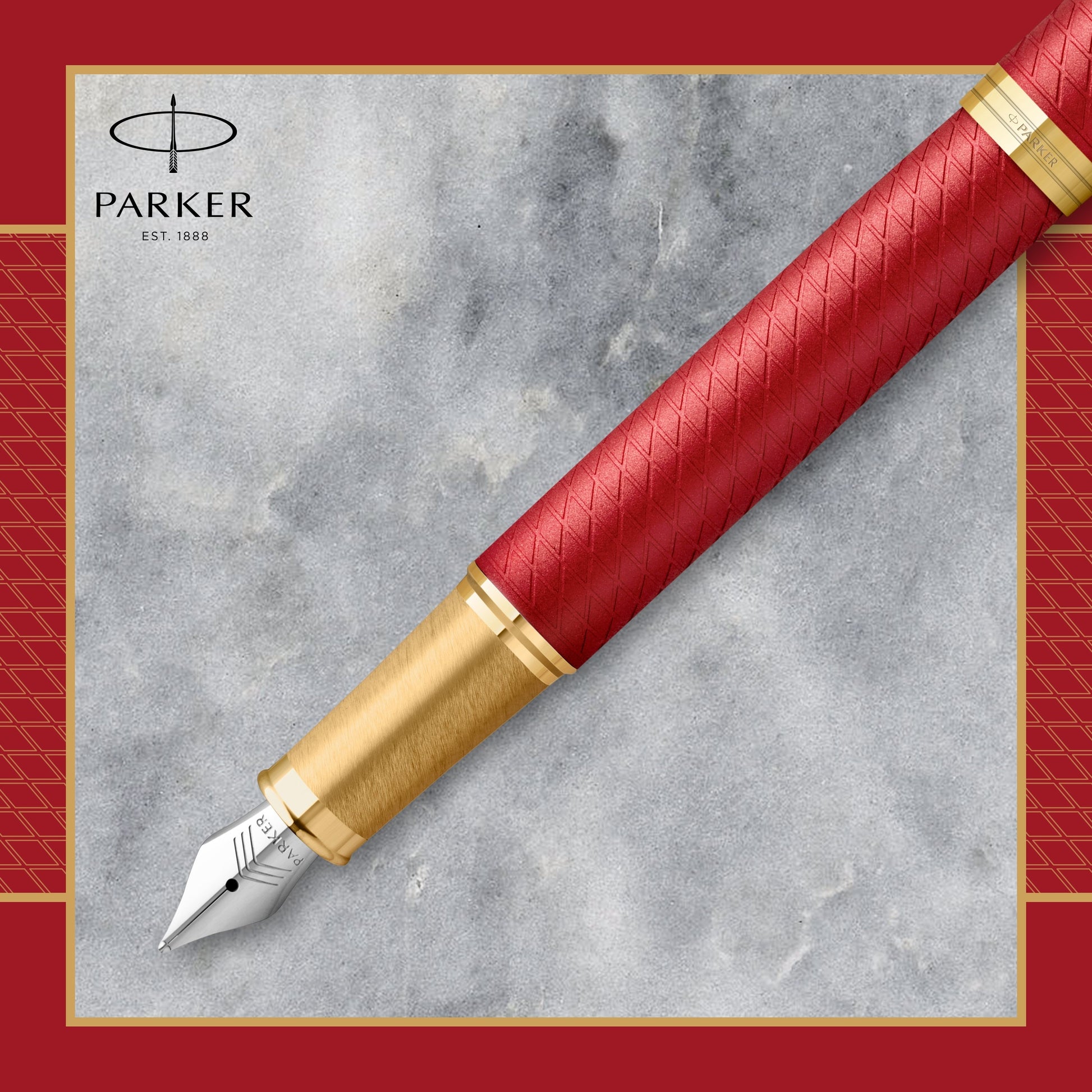 Parker IM Premium Fountain Pen Red Lacquer and Gold Trim Fine Nib