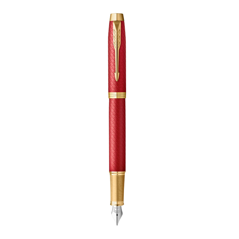 Parker IM Premium Fountain Pen Red Lacquer and Gold Trim Fine Nib