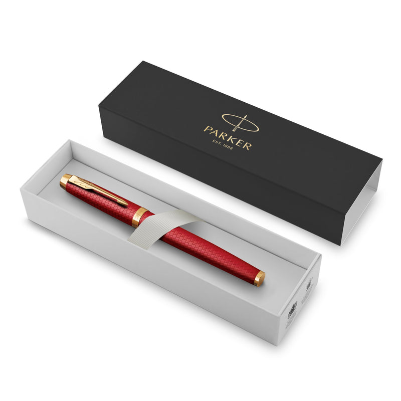 Parker IM Premium Fountain Pen Red Lacquer and Gold Trim Fine Nib