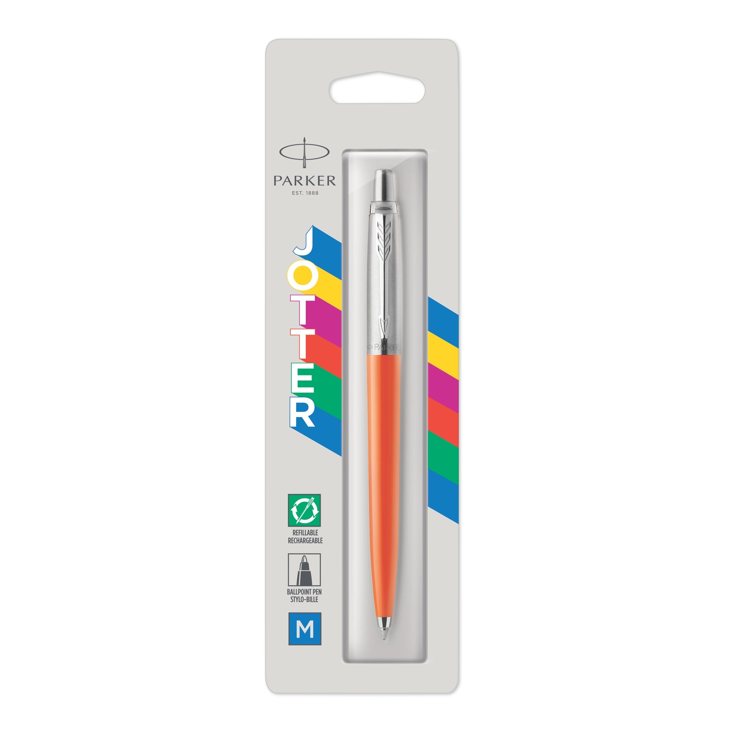 Parker Jotter Original Ballpoint Pen Orange and Chrome Trim Medium Tip