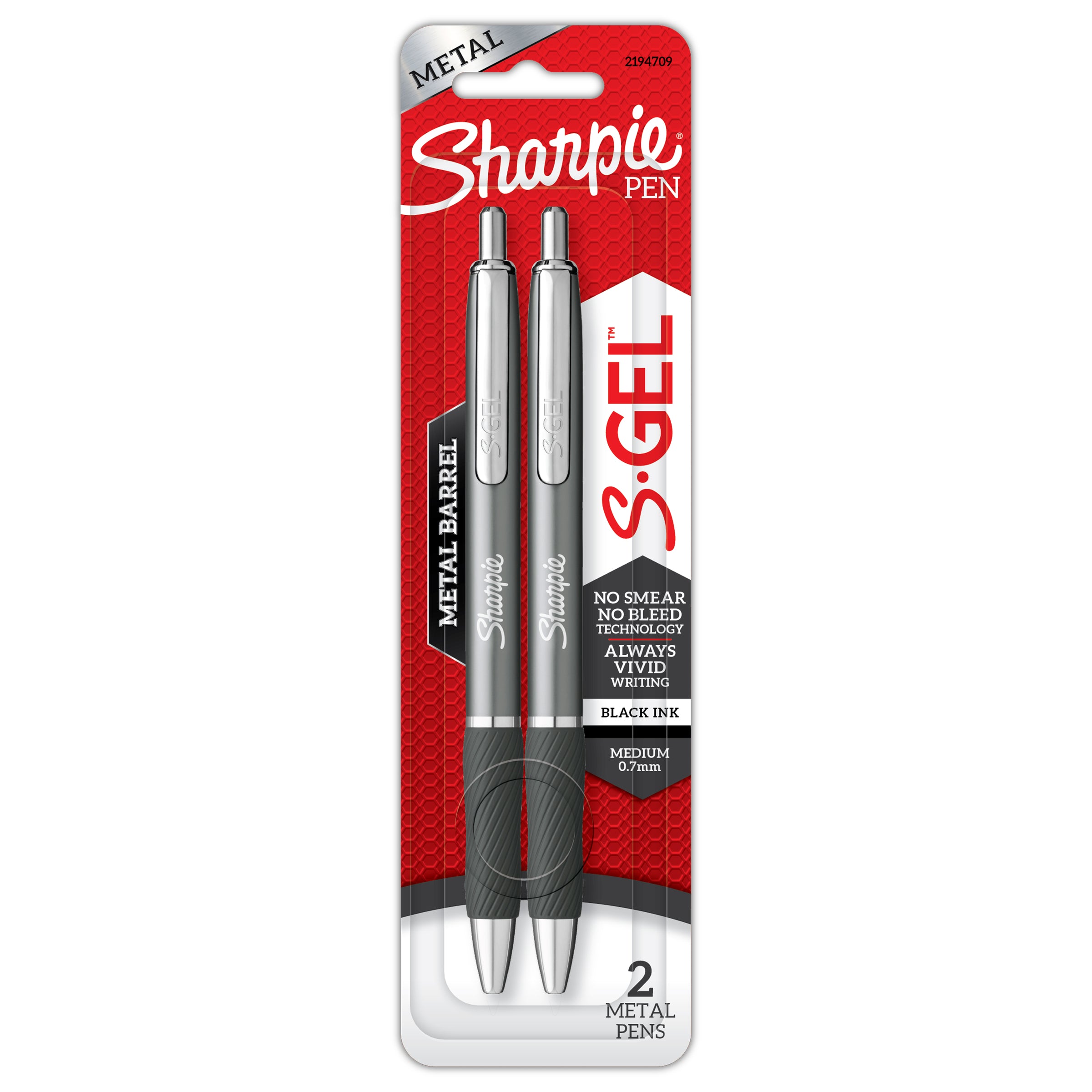 Sharpie S-Gel Pens Gunmetal Metal Barrel Retractable 0.7mm Black 2 Pack - product image