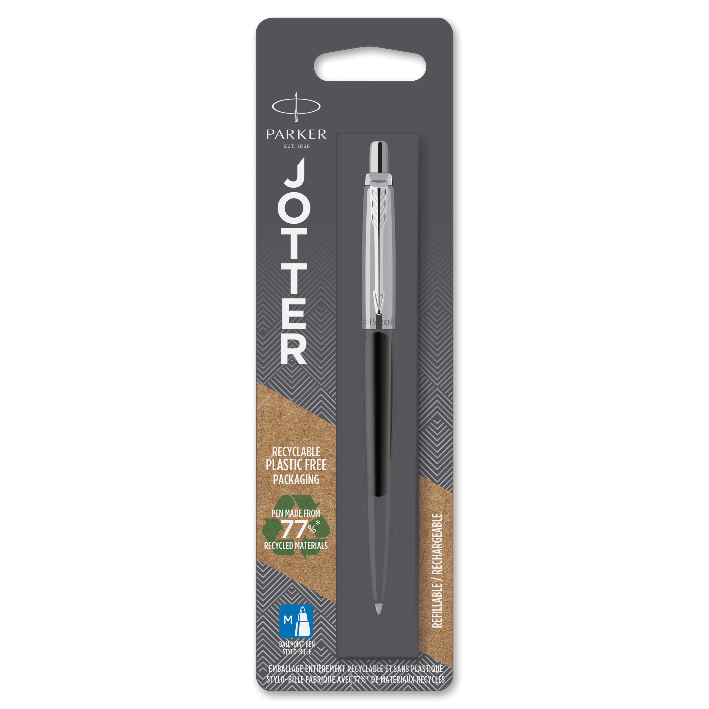 Parker Jotter Ballpoint Pen Bond Street Black Chrome Trim Medium Tip