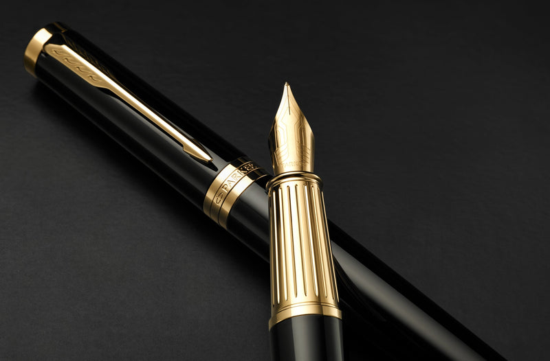 Parker Ingenuity Fountain Pen Black Lacquer and Gold Trim Fine Nib