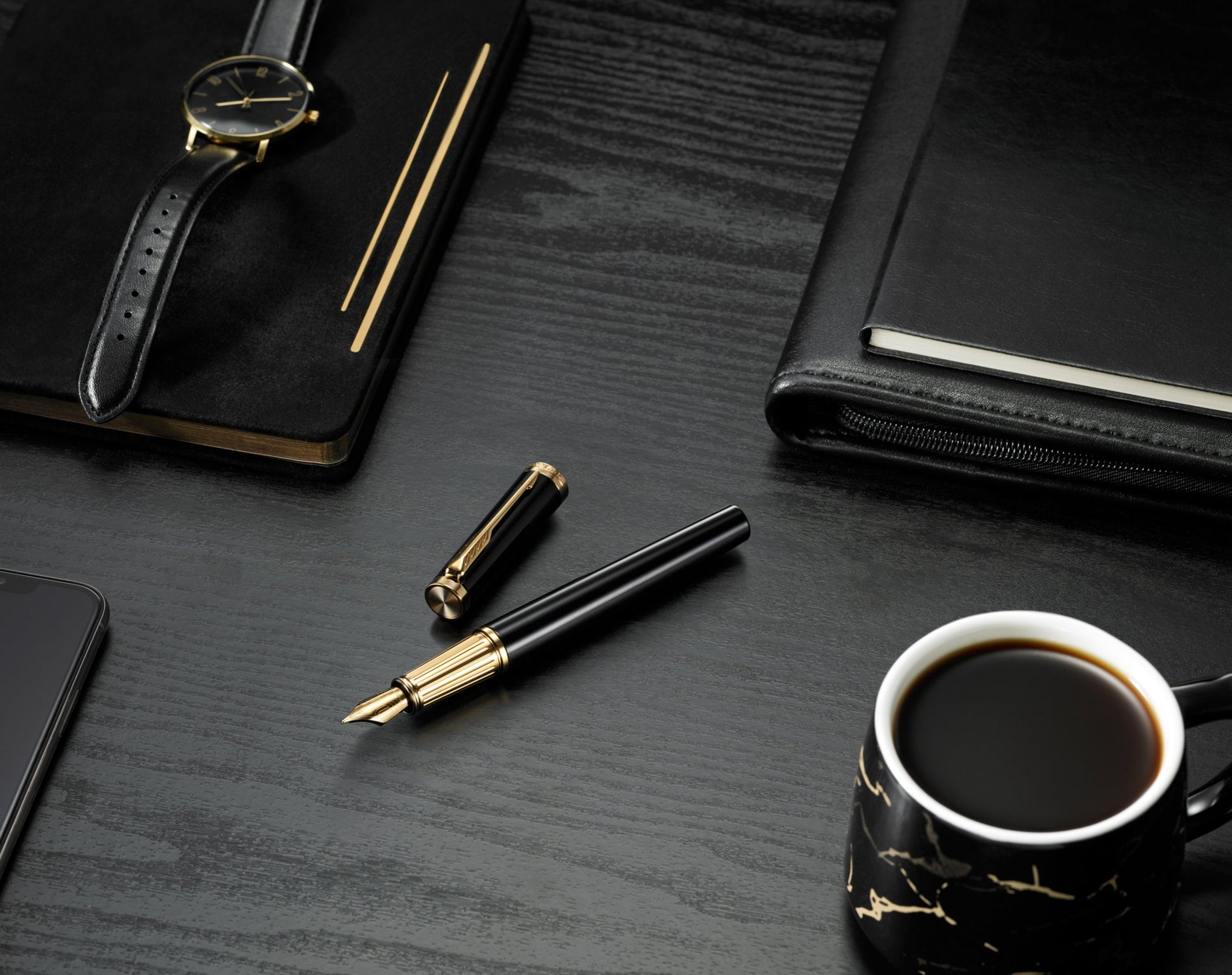 Parker Ingenuity Fountain Pen Black Lacquer and Gold Trim Fine Nib