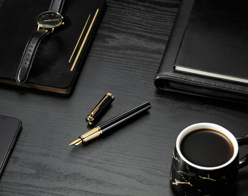 Parker Ingenuity Fountain Pen Black Lacquer and Gold Trim Fine Nib