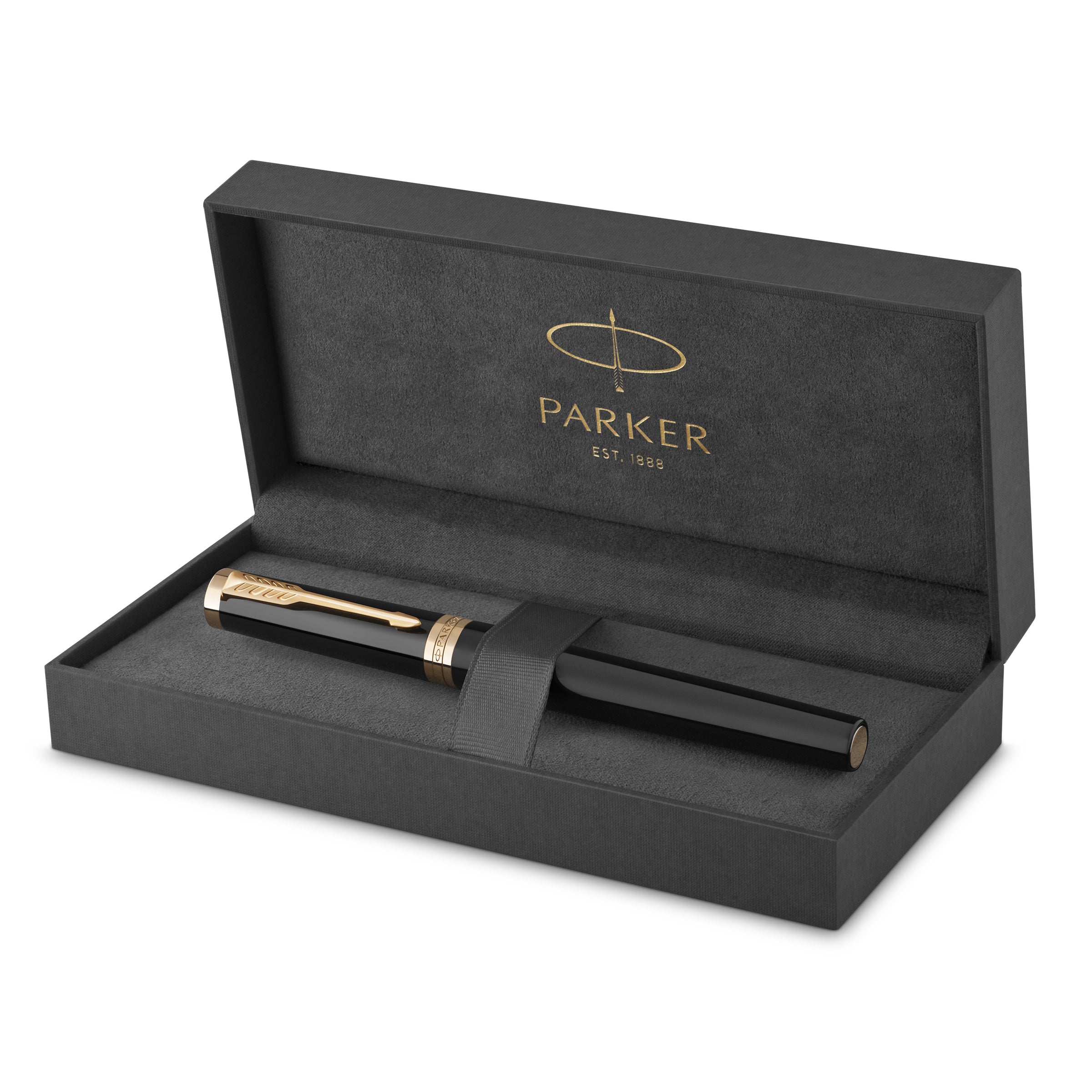 Parker Ingenuity Fountain Pen Black Lacquer and Gold Trim Fine Nib