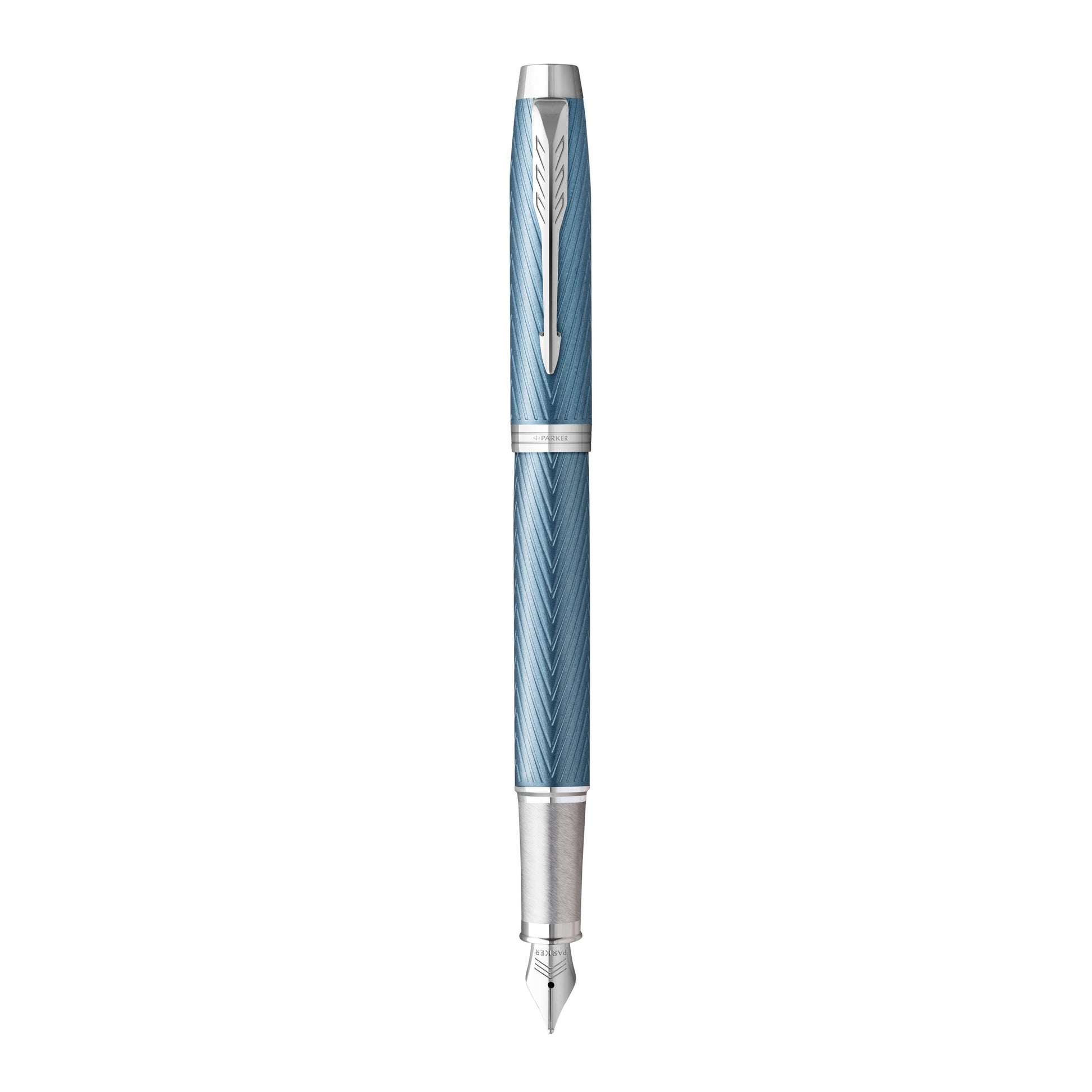 Parker IM Premium Fountain Pen Blue Grey Lacquer and Chrome Trim Fine Nib