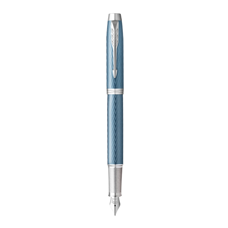 Parker IM Premium Fountain Pen Blue Grey Lacquer and Chrome Trim Fine Nib