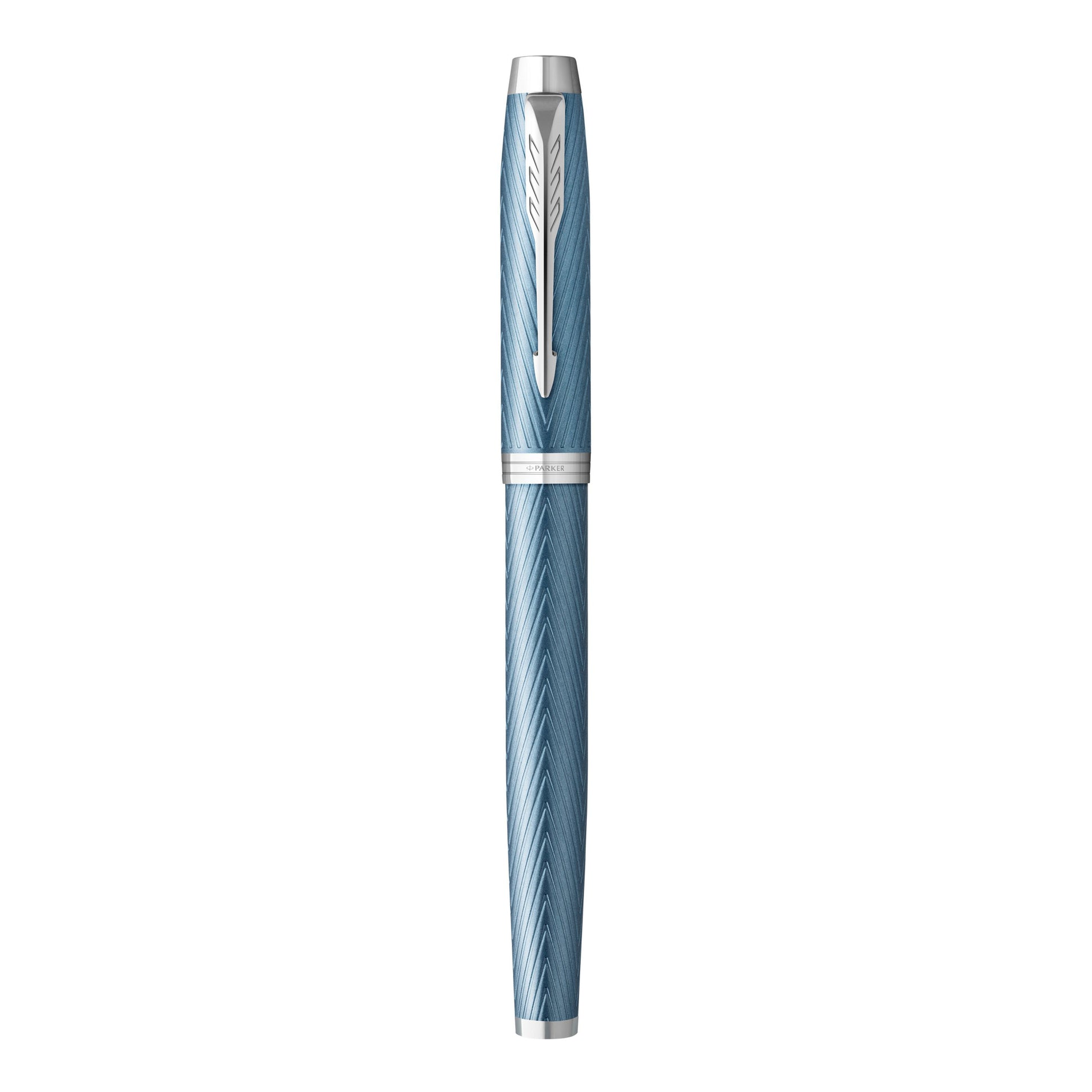 Parker IM Premium Fountain Pen Blue Grey Lacquer and Chrome Trim Fine Nib