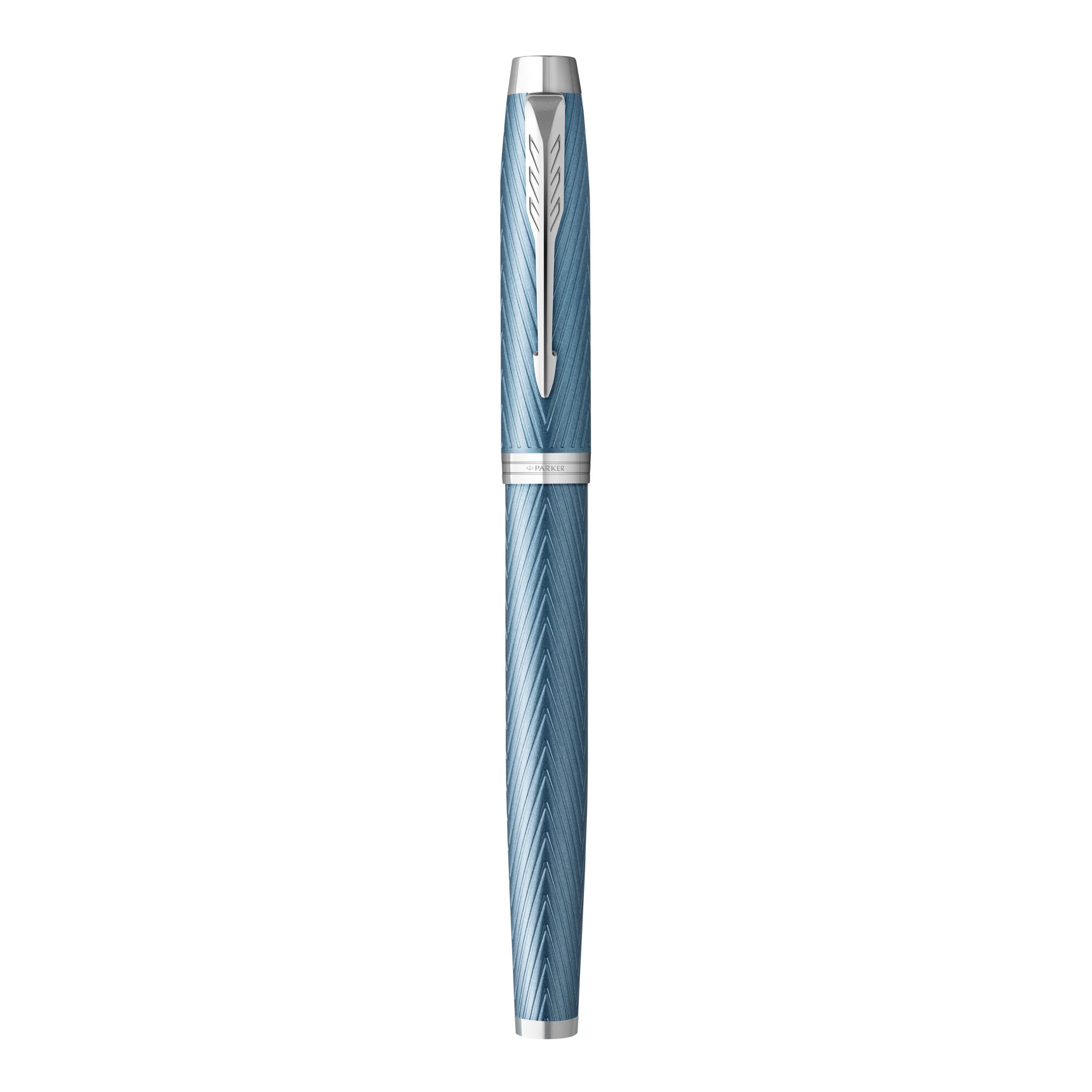 Parker IM Premium Fountain Pen Blue Grey Lacquer and Chrome Trim Fine Nib