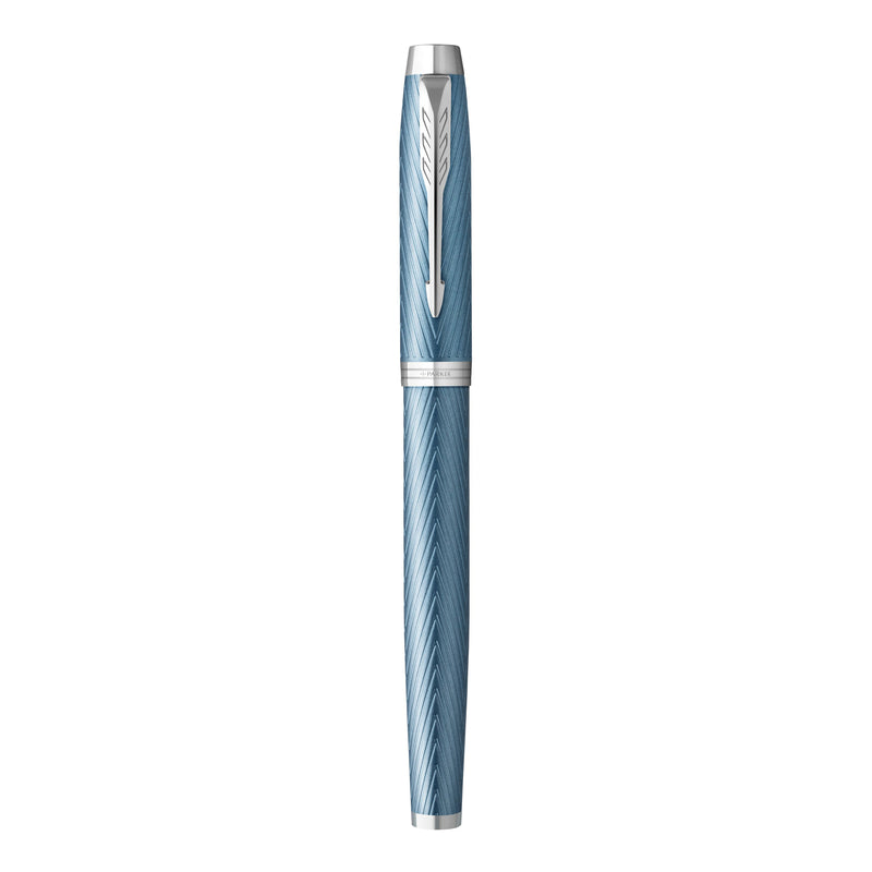 Parker IM Premium Fountain Pen Blue Grey Lacquer and Chrome Trim Fine Nib