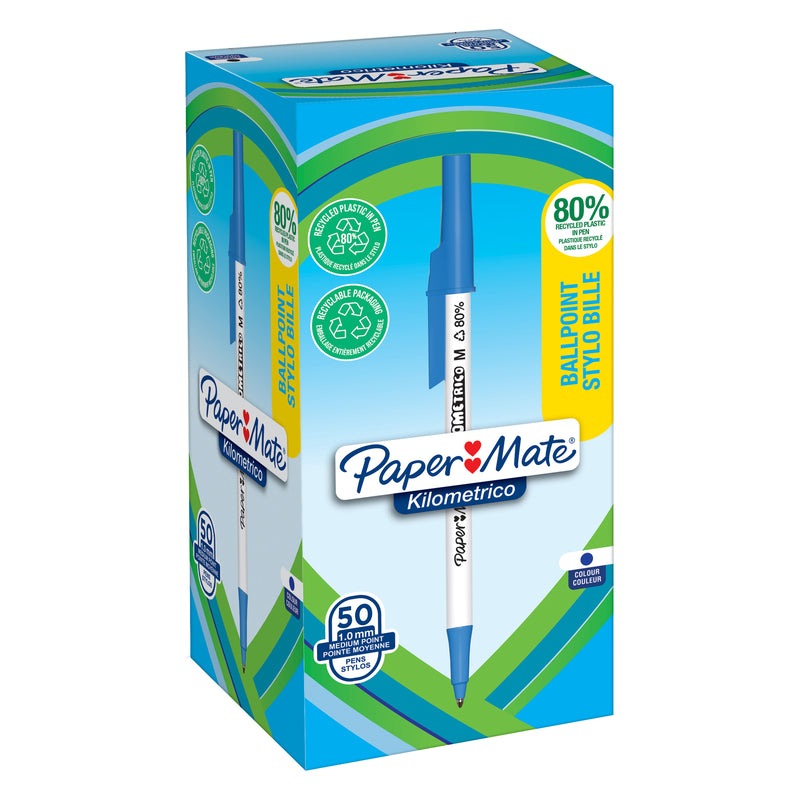Papermate Kilometrico Ballpoint Pen 1.0mm Blue Box of 50