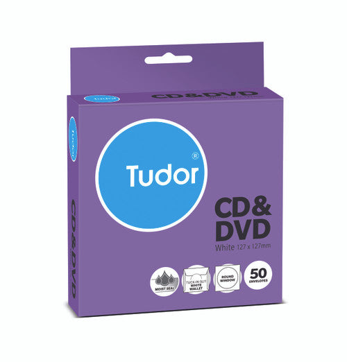 Tudor CD/DVD Windowface Wallet Envelopes Moist Seal White 127 x 127mm Pack of 50
