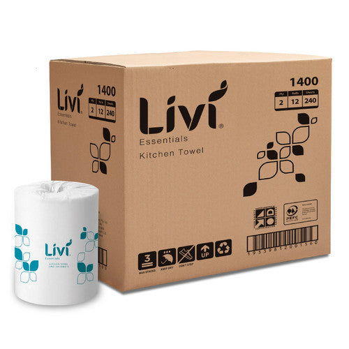 Livi 1400 Essentials Kitchen Roll Towel 2 Ply 240 Sheets Carton 12