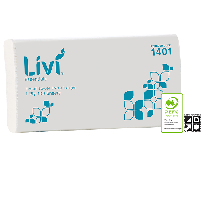 Livi Essentials extra large 1 ply interleaved hand towel pack