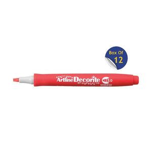 Artline Decorite 3.0mm Red marker, uncapped, with a Box Of 12 badge