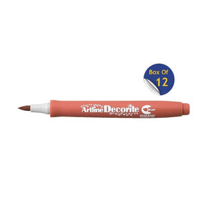 Artline Decorite Brush Brown marker, uncapped, with a Box Of 12 badge