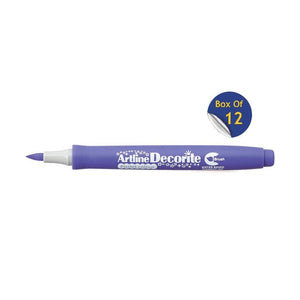 Artline Decorite Brush Pastel Purple marker, uncapped, with a Box Of 12 badge