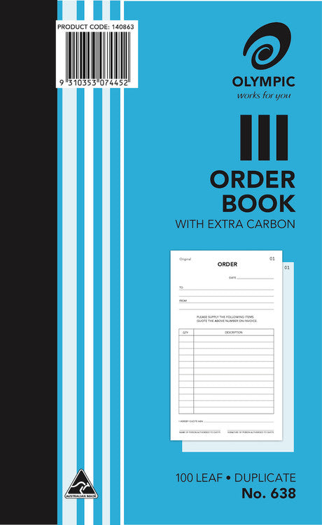 Olympic Order Book 638 Carbon Duplicate 100 Leaf 200 x 125mm