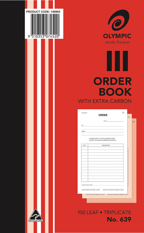 Olympic Order Book 639 Carbon Triplicate 100 Leaf 200 x 125mm