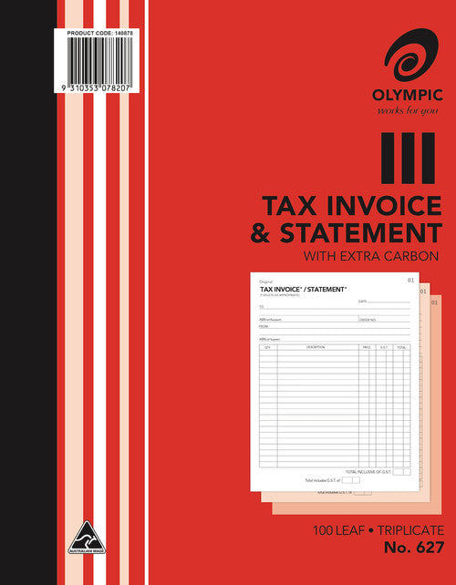 Olympic Invoice and Statement Book 627 Carbon Triplicate 100 Leaf 250 x 200mm